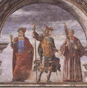 Sandro Botticelli Domenico Ghirlandaio and Assistants,The Roman heroes Decius Mure,Scipio and Cicero painting